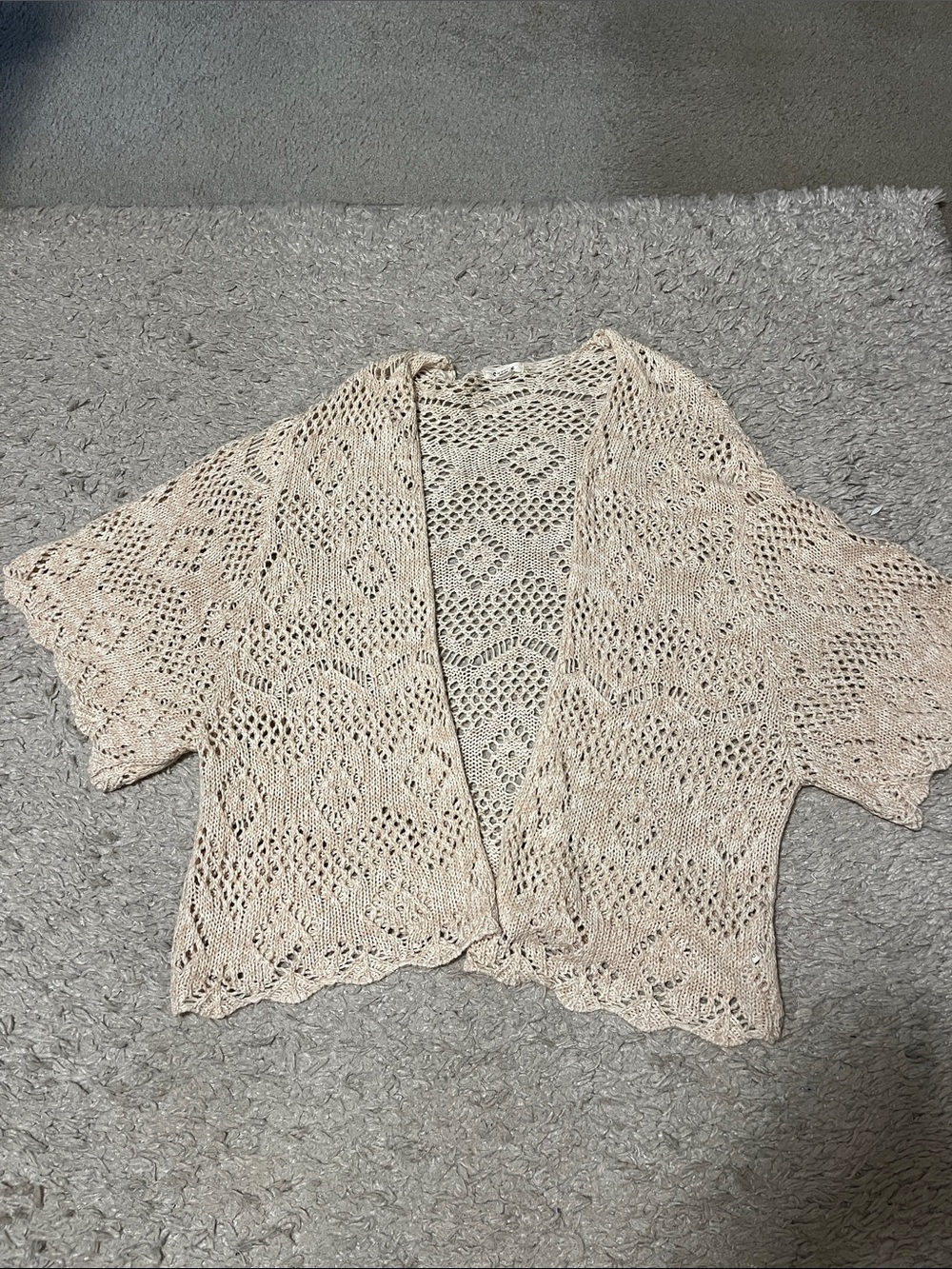 Garage Open-Front Crochet Shrug in Cream